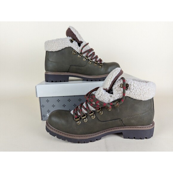Sun Stone Glenn Winter Boots Mens 7.5 M Olive Faux Fur Trimmed Lace Up Shoes NWB main image 11